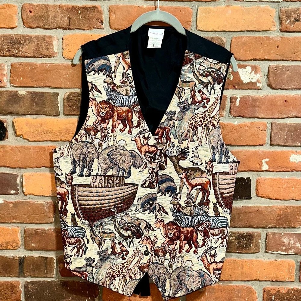Bobbie Brooks Animal Print Noahs Ark Tapestry Vest Size XL